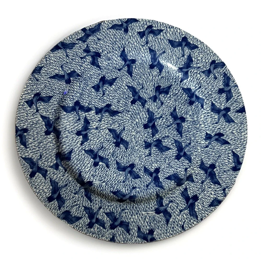 Vintage Fitz & Floyd Blue Stork Serving Platter 12” Blue White Chinoiserie 1977
